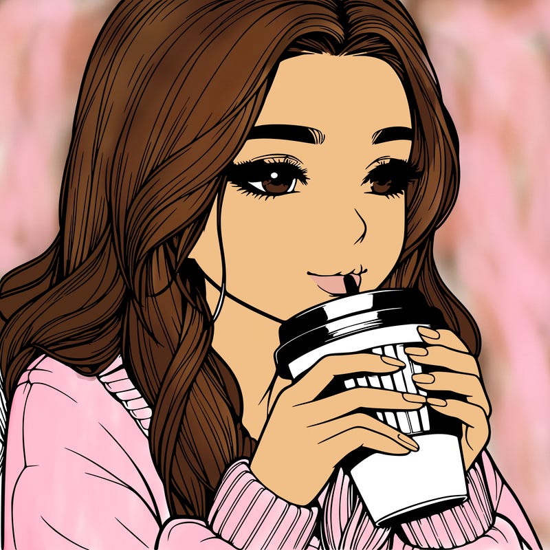 realistic girl drinking coffee