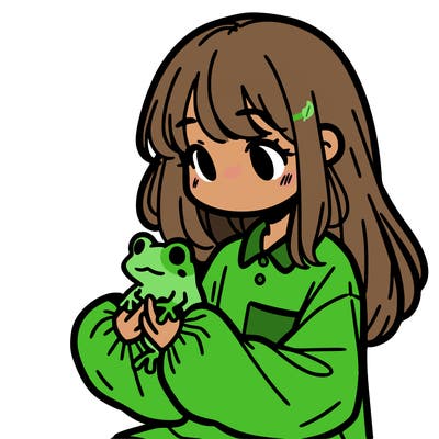 girl with long hair and a oversized shirt. and she is holding a frog