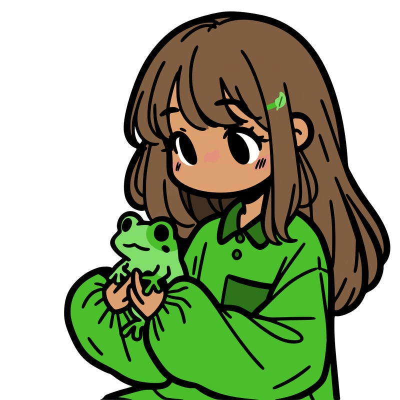 girl with long hair and a oversized shirt. and she is holding a frog