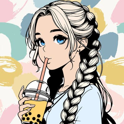 realistic girl with braided hair drinking boba