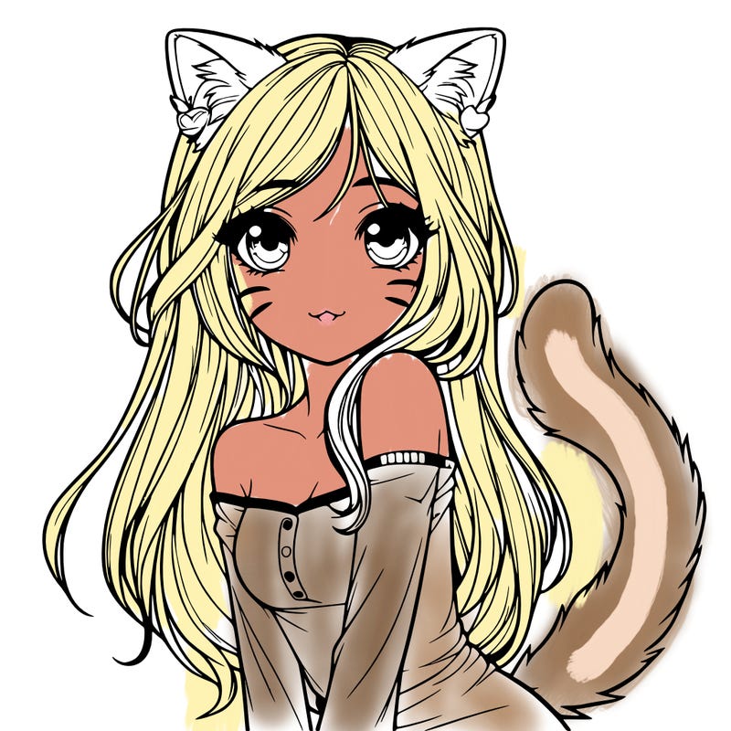 realistic girl with cat ears and tail