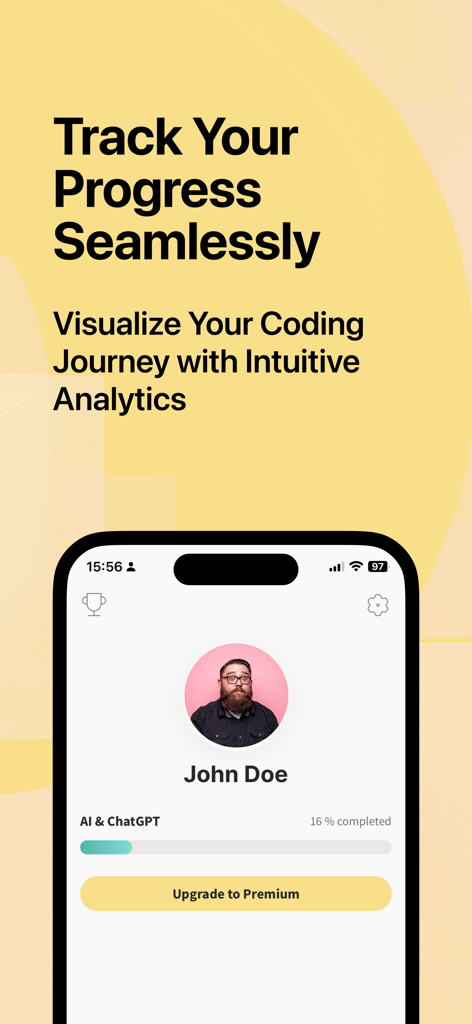 Skill: Code Microlearning - Mobile app screen showing a user profile and course progress bar for AI and ChatGPT