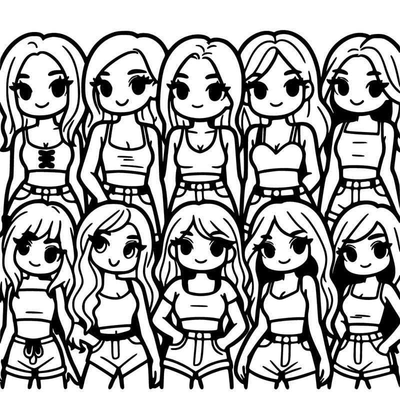 six girls in crop tops standing next to eachother