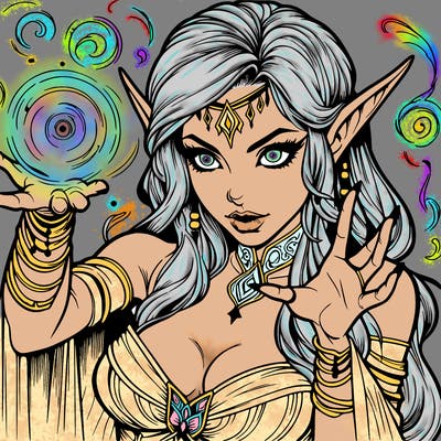realistic scary beautiful elf sorceress casting spell