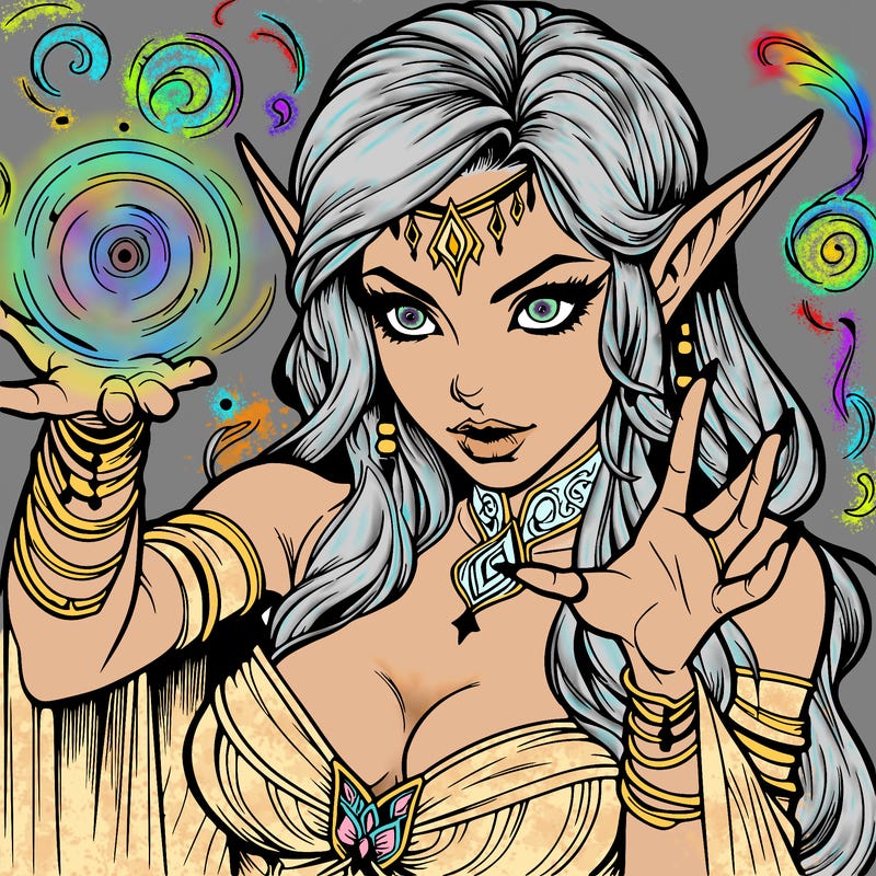 realistic scary beautiful elf sorceress casting spell
