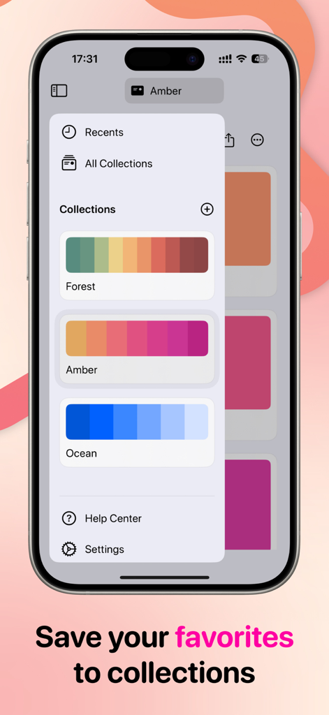 HueHouse - Color Picker - A mobile interface showing organized color palette collections in the HueHouse app.