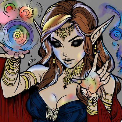 realistic scary beautiful elf sorceress casting spell