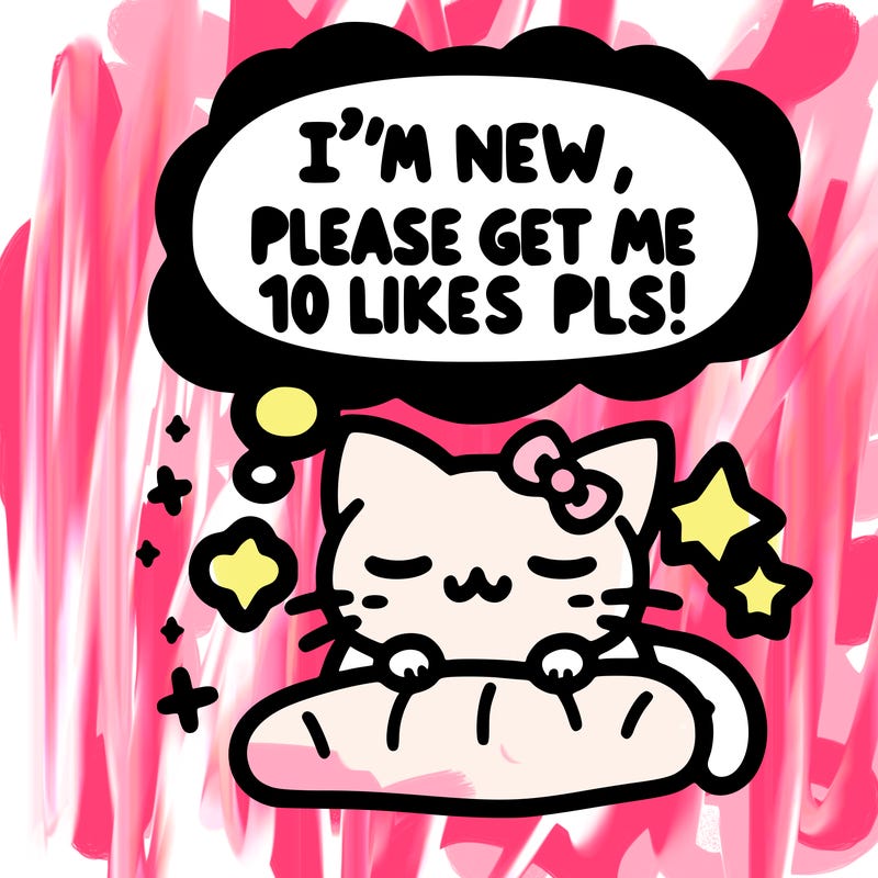 kitty taking a nap dream talking and saying "i'm new, please get me at least 10 likes pls!!"