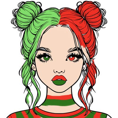 realistic girl with two buns in hair and lips