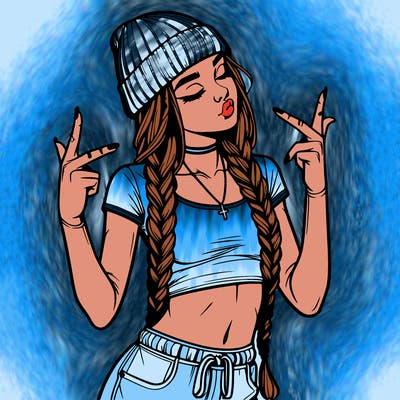 realistic teenage girl with braids and a beanie and crop top doing 🫶🏼