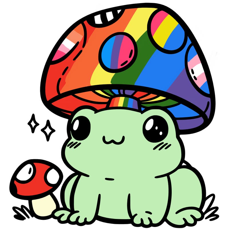 a cute frog with a mushroom hat