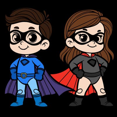 2 superheroes one is a boy of 5 and one is a girl 3 years