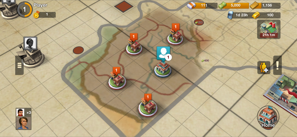 Narcos: Cartel Wars Unlimited - Vista de mapa estratégico del juego móvil Narcos Cartel Wars Unlimited que muestra edificios de base y recursos