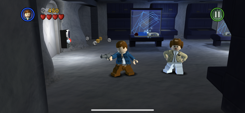 Personaggi LEGO Han Solo e Principessa Leia nel livello Hoth di LEGO Star Wars The Complete Saga.