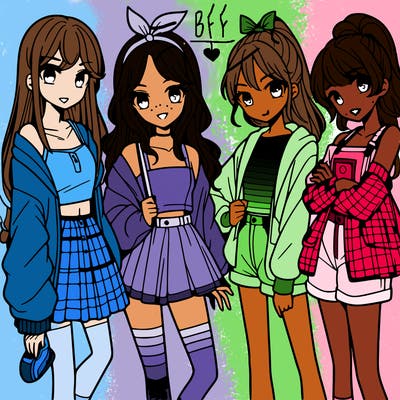 teen manga girls group of 4
