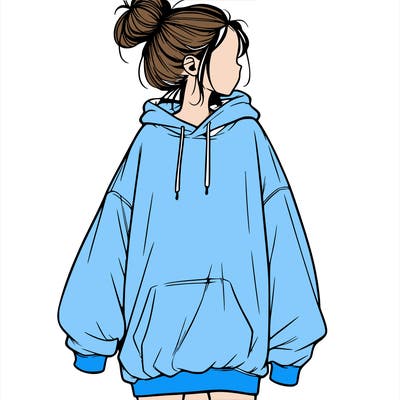 realistic girl with a oversized sweatshirt on and a bun