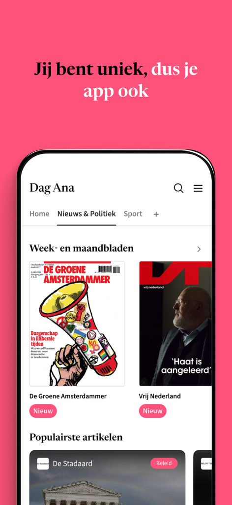 Blendle mobile app interface showing personalized news categories and magazine covers