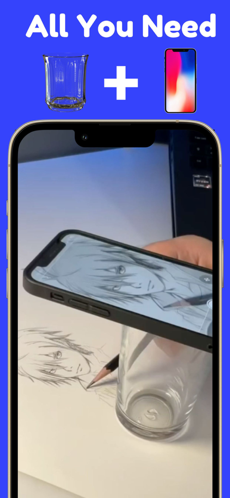 How to Draw - AR Drawing - demonstration of an ar drawing app using a glass as a phone stand to trace an anime sketch on paper