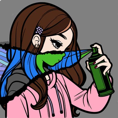 a realistic girl spray painting