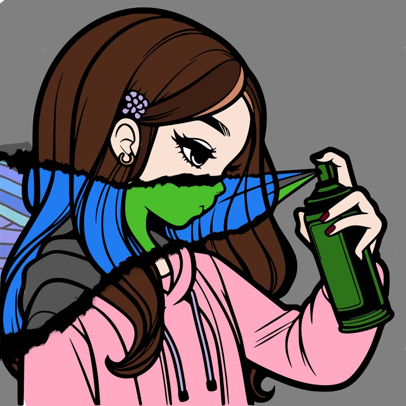 a realistic girl spray painting