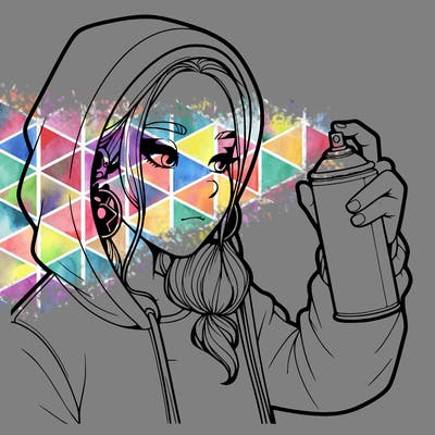 a realistic girl, spray painting