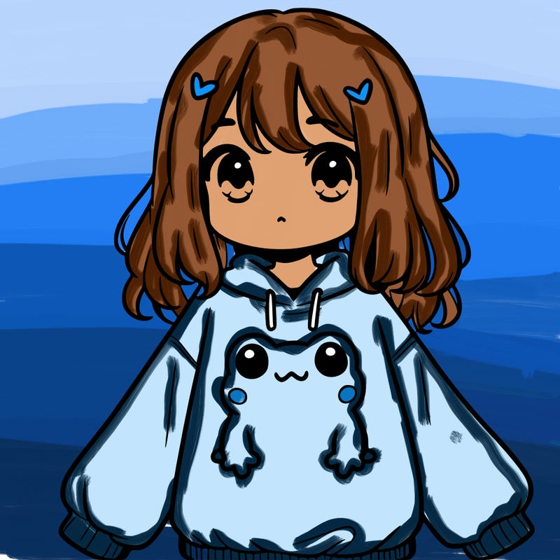 girl wearing frogging sweatshirt