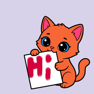 a small cat with a blank sheet of paper in its hand. the cat is sooooooo cute!