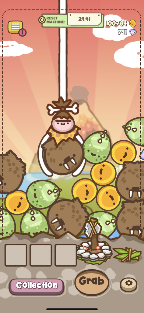 Clawbert - Máquina de garra Clawbert agarrando una linda criatura prehistórica en un nivel de juego temático