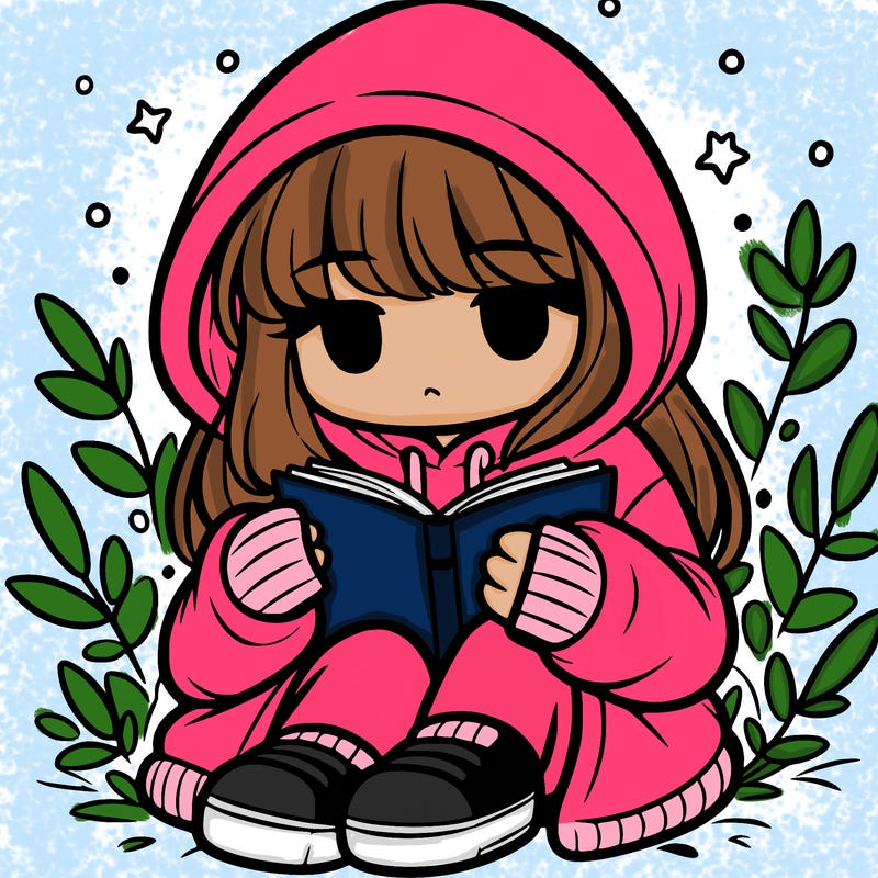 girl in oversized hoodie reading a book