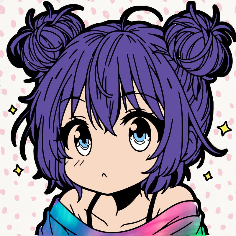 a manga girl with messy small buns