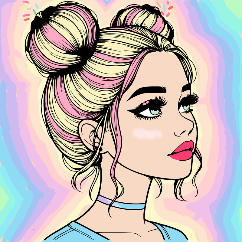 realistic girl with buns on the top of her head