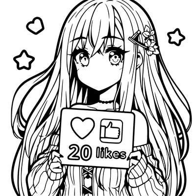 anime girl with long hair holds a 20 likes sign