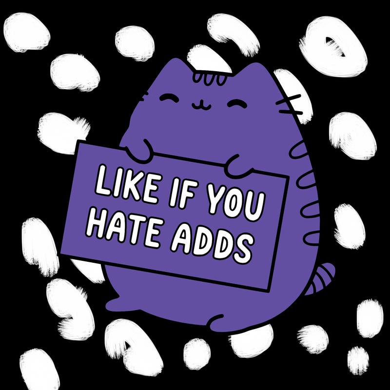 a kawii pusheen cat holding a sign that says like if you hate adds