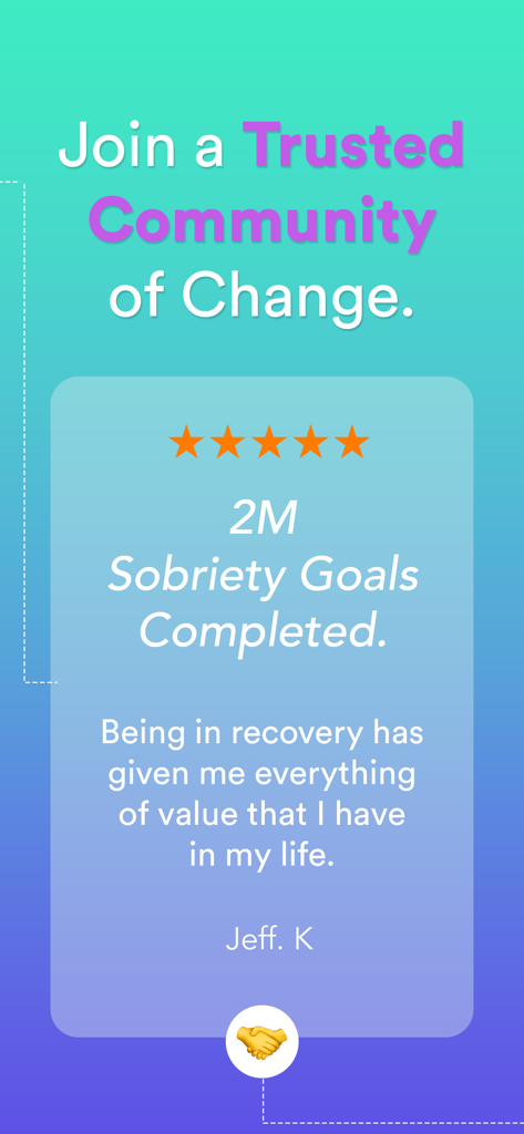 Sober SideKick: Quit Addiction - A testimonial for the Sober Sidekick app highlighting two million completed sobriety goals and community support.