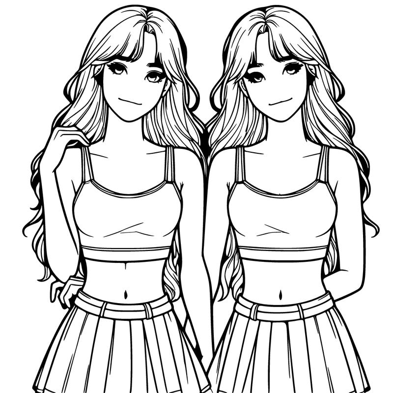 realistic twin teenagers in crop tops and skirts