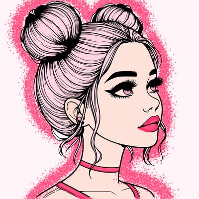 realistic girl with buns on the top of her head