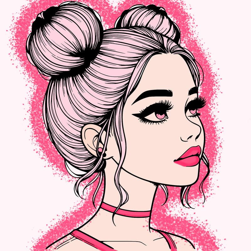 realistic girl with buns on the top of her head