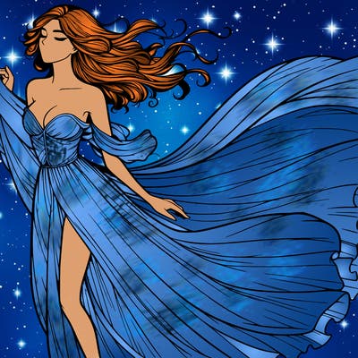 realistic woman in dress flowing the the wind