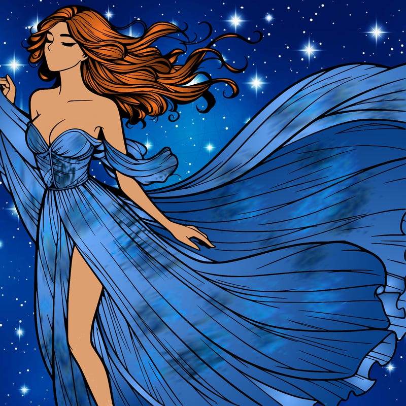 realistic woman in dress flowing the the wind