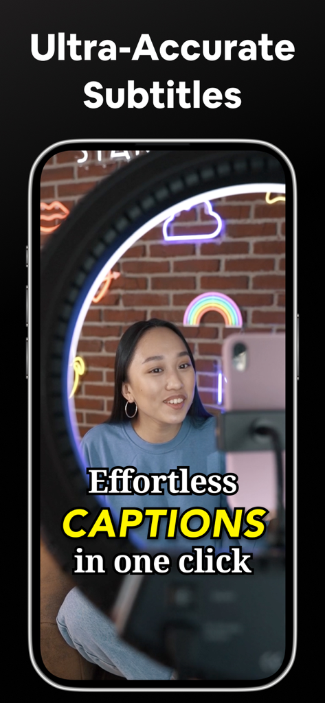 AI Captions for Videos: VidCap - A content creator filming a video with automatic captions using the VidCap app