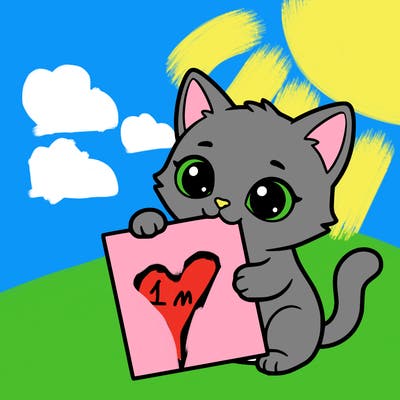 a small cat with a blank sheet of paper in its hand. the cat is sooooooo cute!