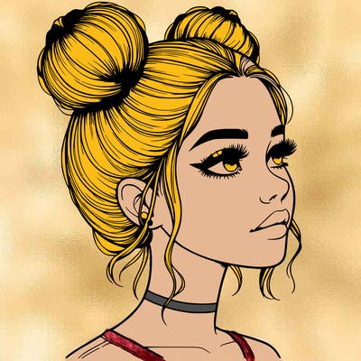 realistic girl with buns on the top of her head