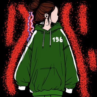 realistic girl with a oversized sweatshirt on and a bun