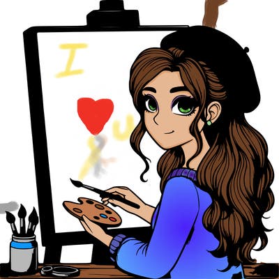 realistic girl artist painting a blank canvas