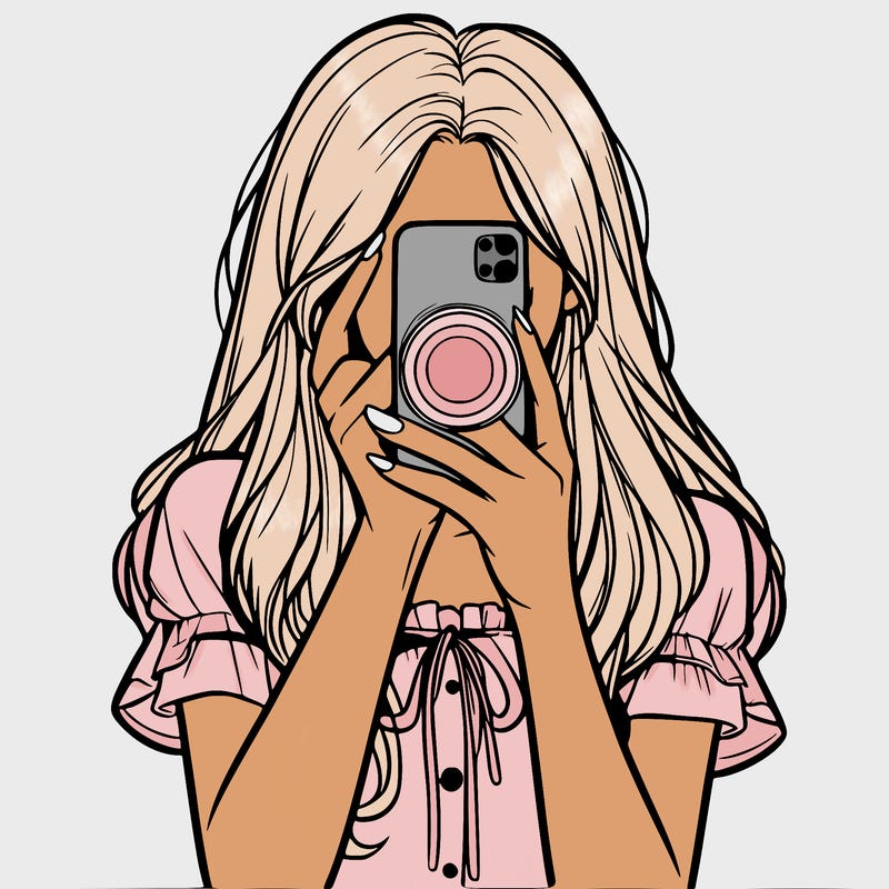a realistic girl holding her phone taking pictures