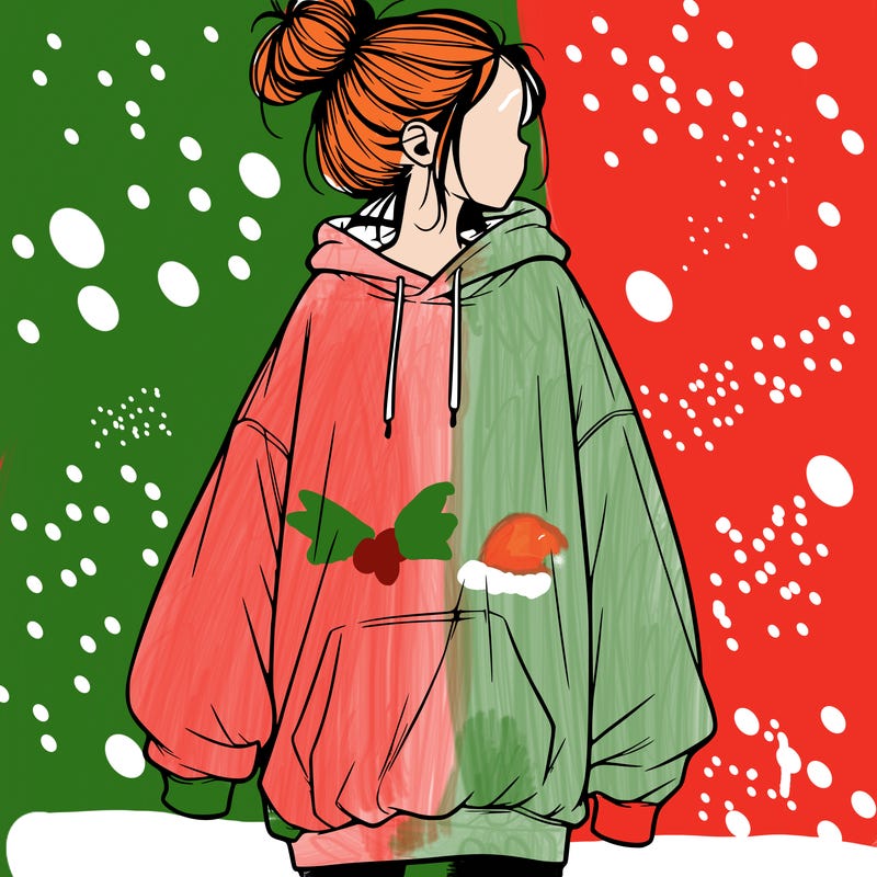 realistic girl with a oversized sweatshirt on and a bun