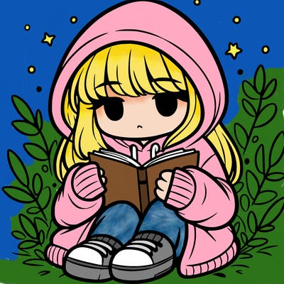 girl in oversized hoodie reading a book