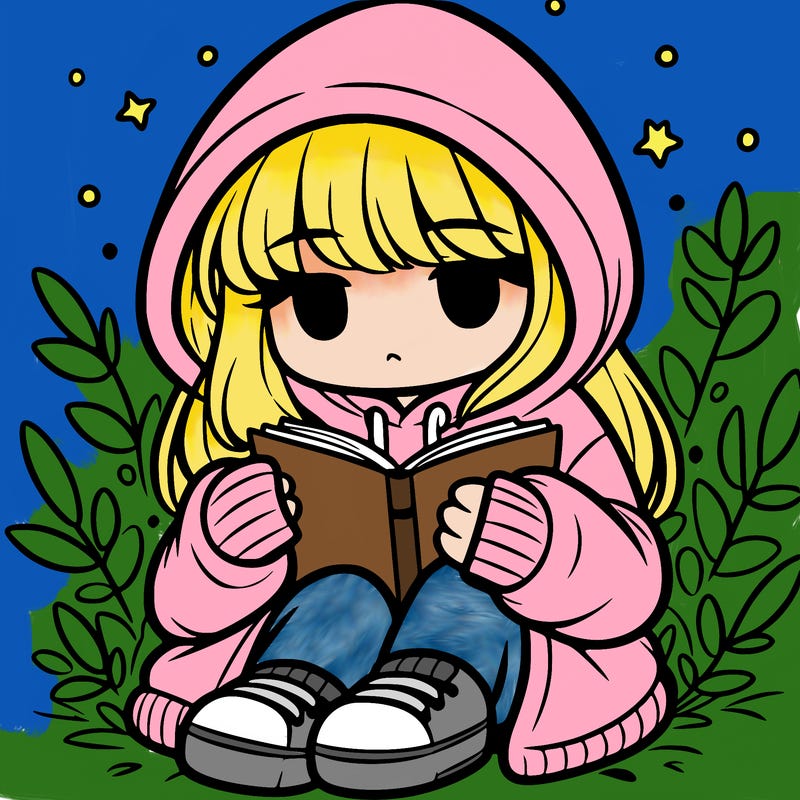 girl in oversized hoodie reading a book