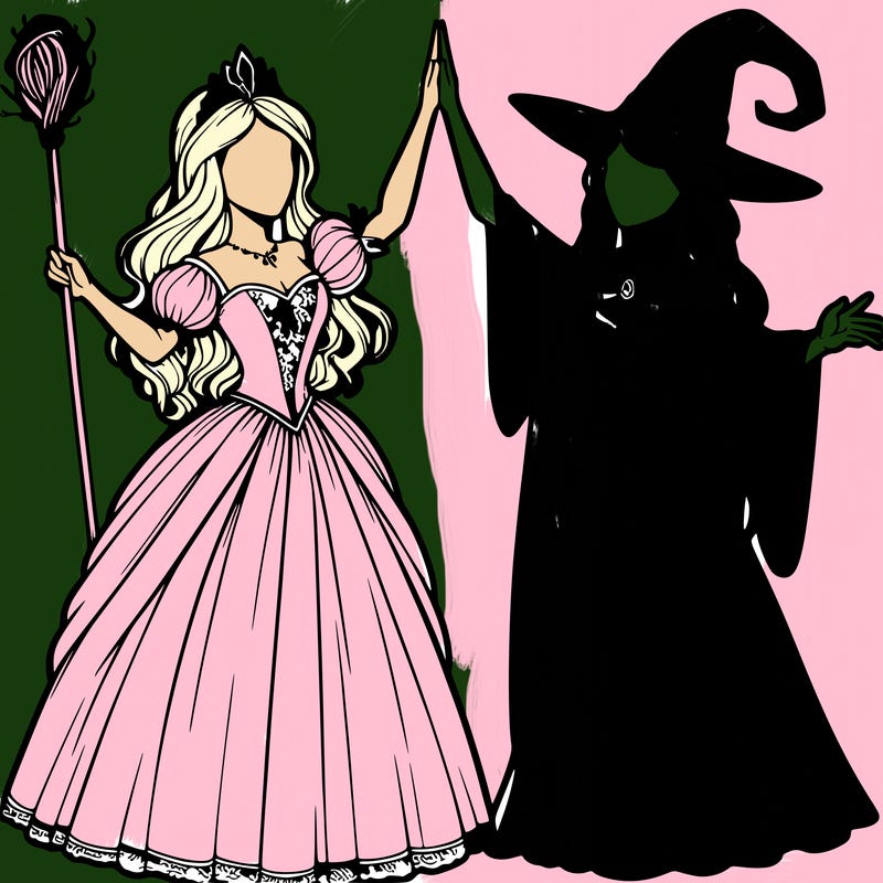 detailed realistic split of a princess and a witch