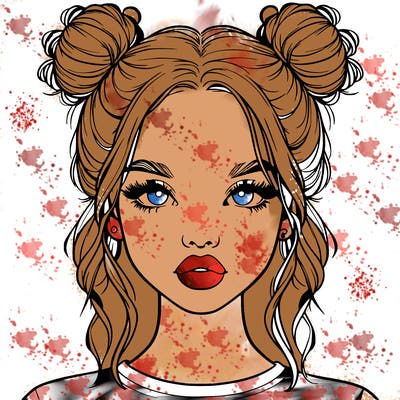 realistic girl with two buns in hair and lips